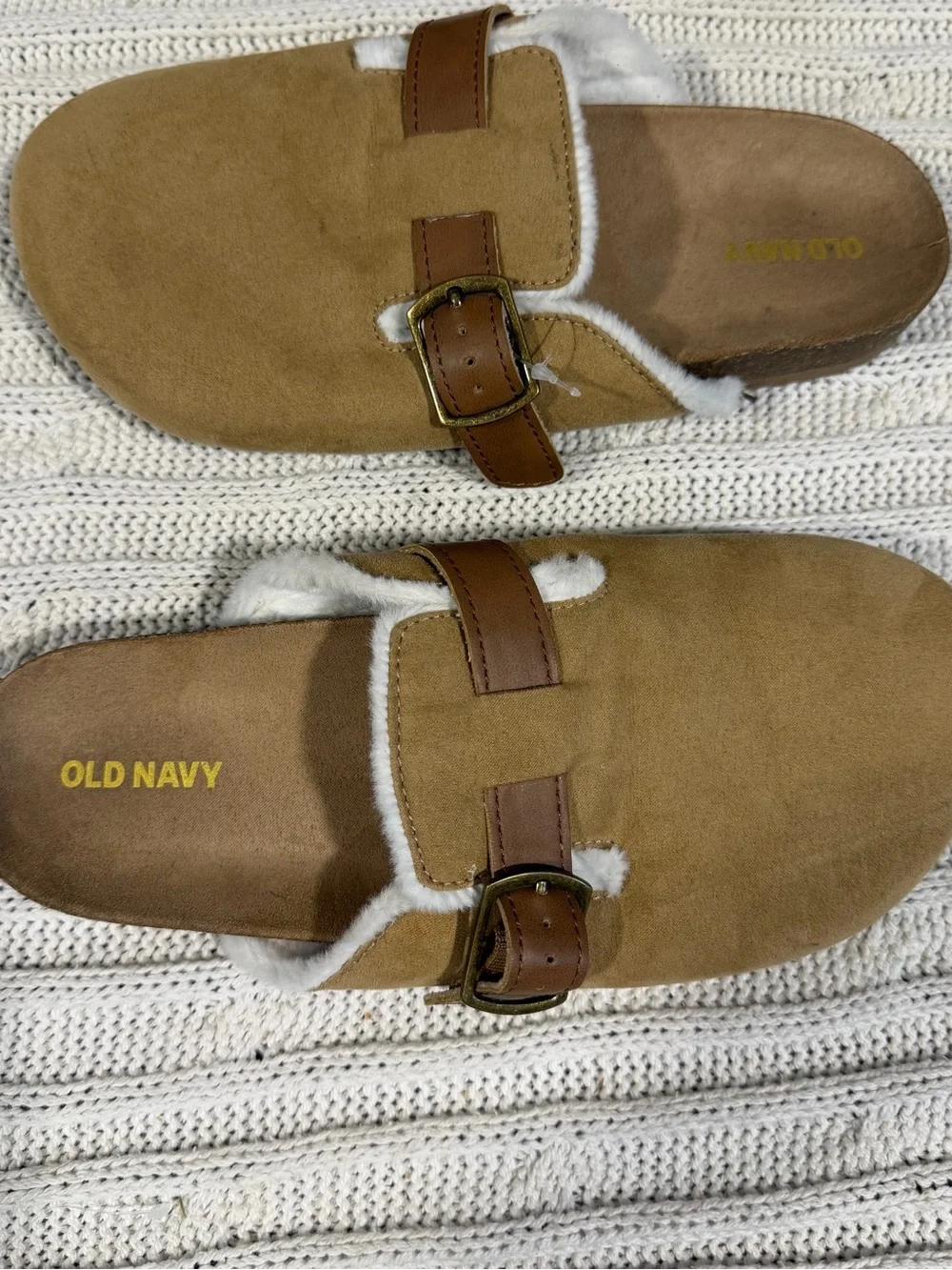 Old Navy Tan Suede-Look Kids Slip-On Clog with White Lining